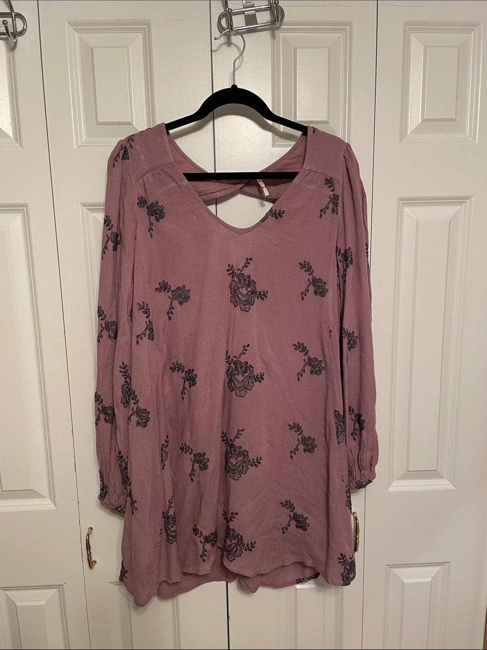 Free People Dusty Mauve Floral Long Sleeve Tunic